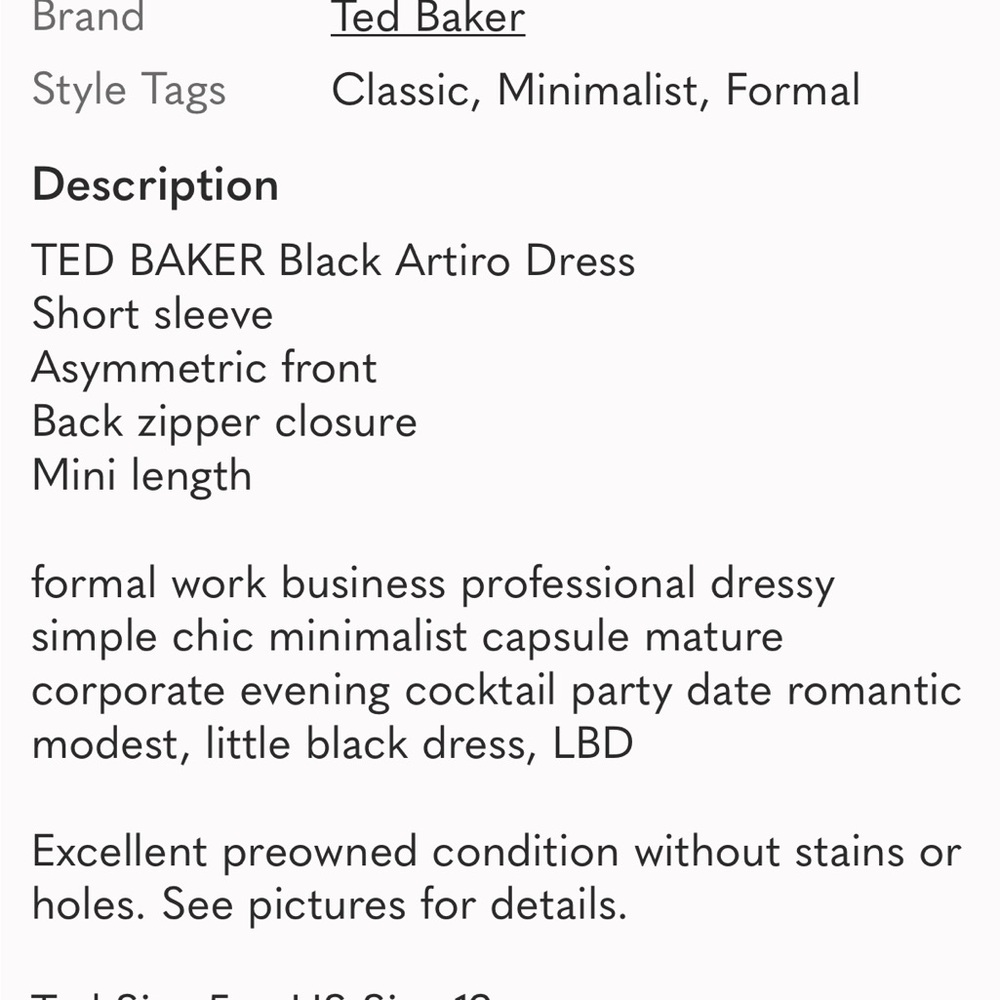 Ted Baker Black Dress with White Piping: size 2 - Picture 9 of 9